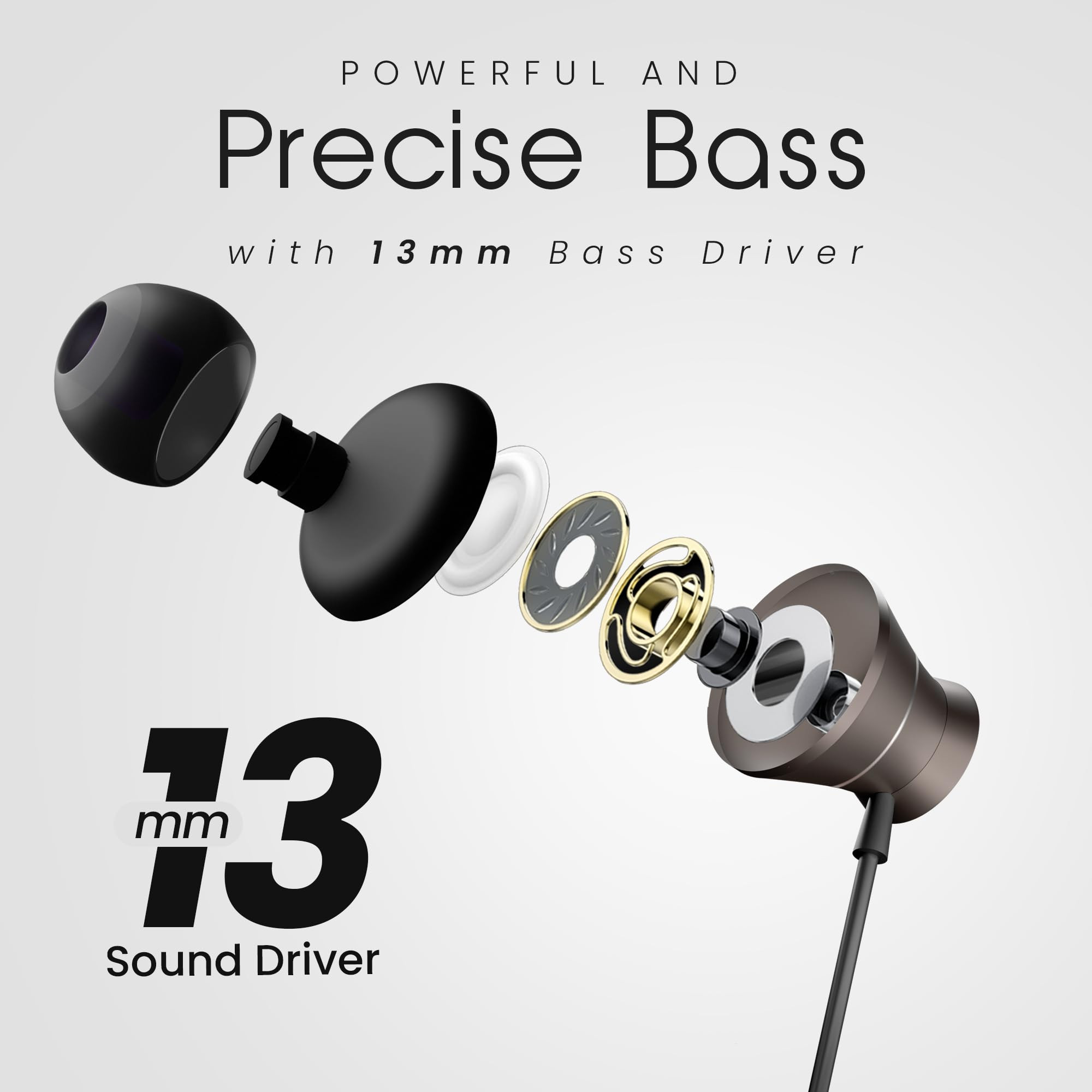 HAMMER Nova in Ear C Type Earphones Wired with Mic13mm Driver in-line Control Metallic Built Powerful Bass Comfortable  Lightweight Black