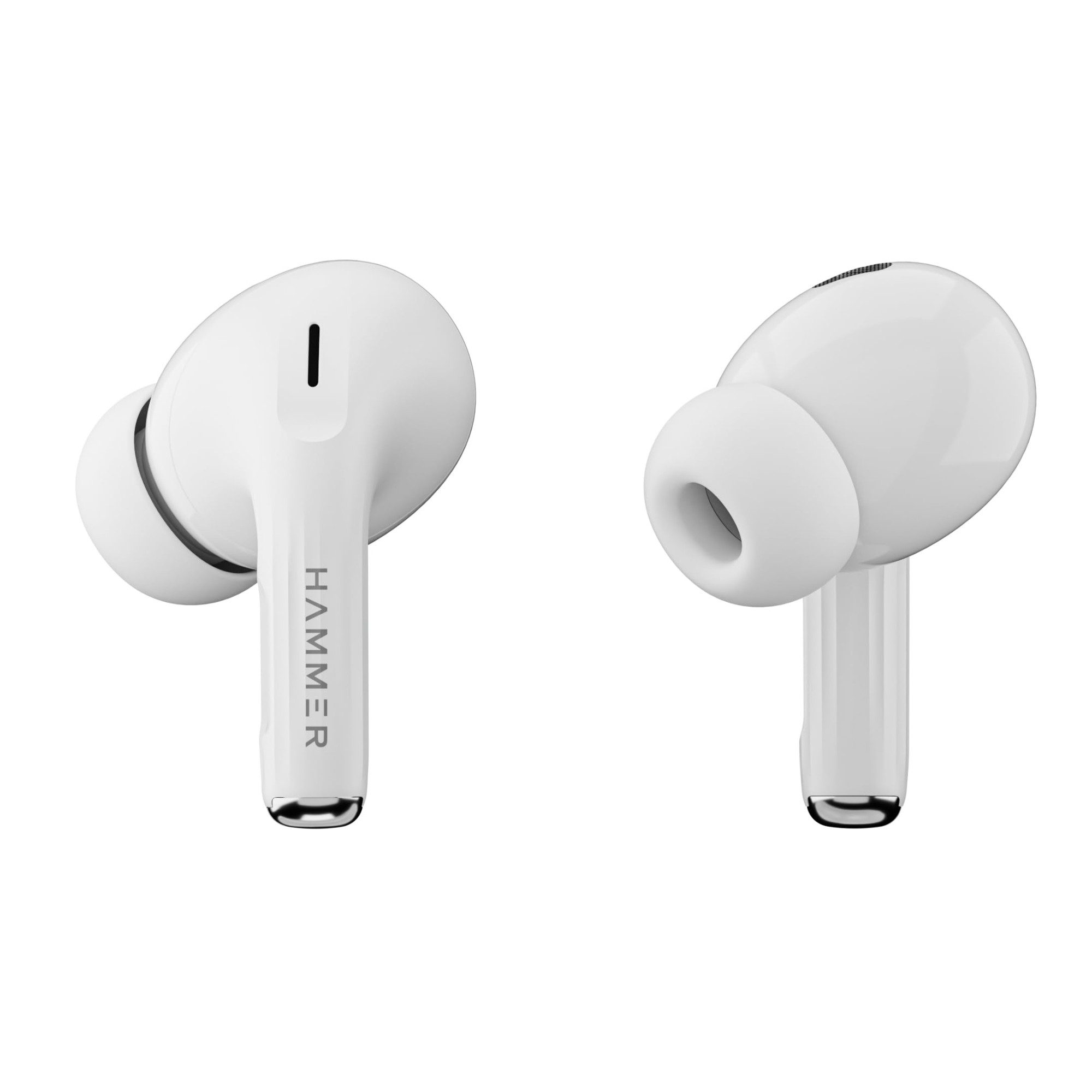 HAMMER Screen TWS ANC 32dB Smart Touch Display True Wireless Buds Type-C Fast Charging Bv54 Find My Earbuds 4 Mics ENC for Clear Calling Transparency Mode EQ Mode White