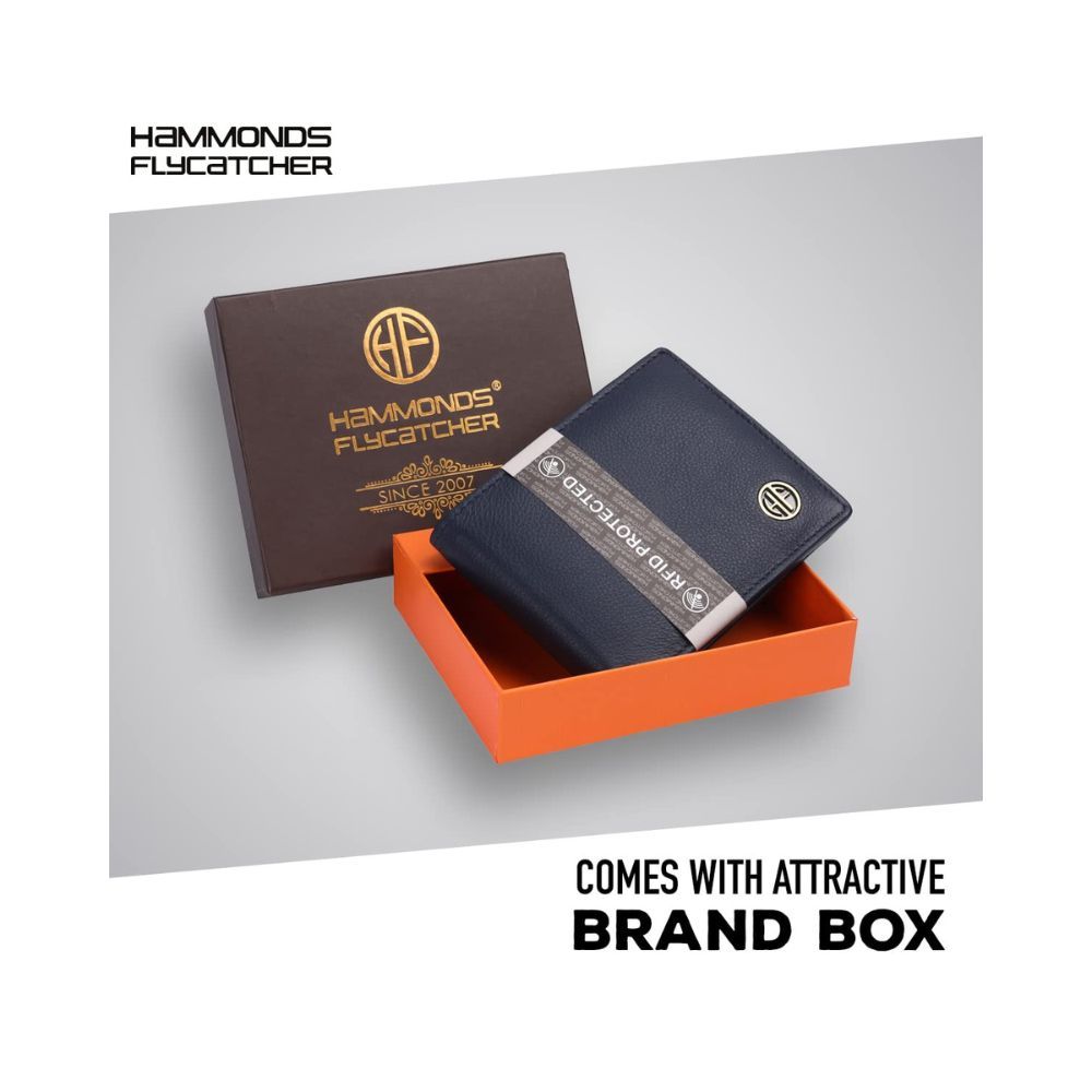 HAMMONDS FLYCATCHER RFID Protected Blue Nappa Genuine Leather Wallet for Men 4 Card Slots