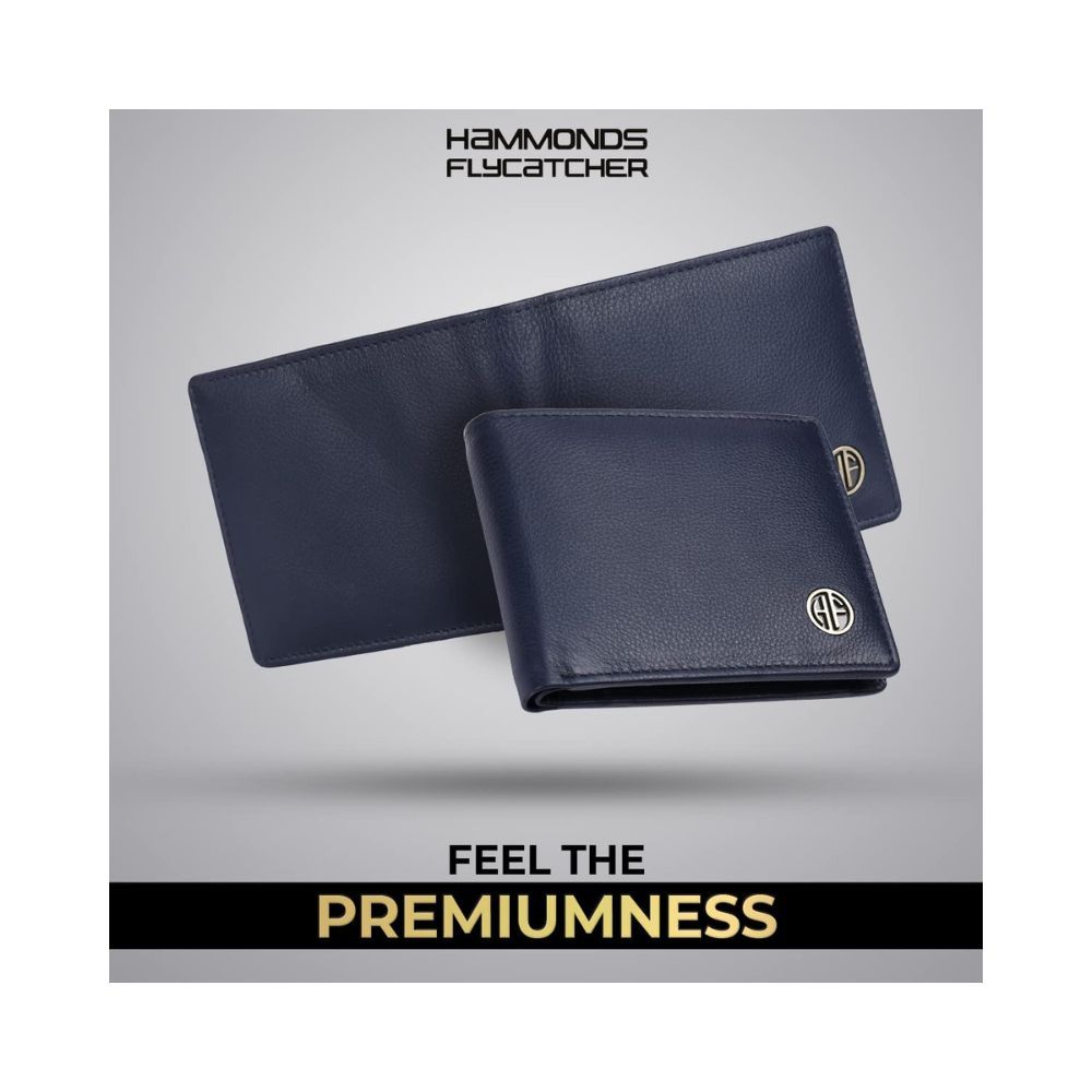 HAMMONDS FLYCATCHER RFID Protected Blue Nappa Genuine Leather Wallet for Men 4 Card Slots