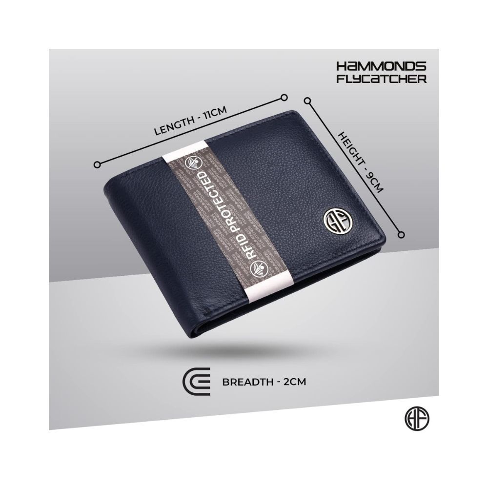 HAMMONDS FLYCATCHER RFID Protected Blue Nappa Genuine Leather Wallet for Men 4 Card Slots
