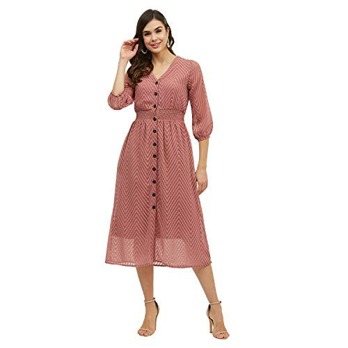 Harpa Women's Cotton A-Line Standard Length Dress (GR5976_Pink_L),Size L