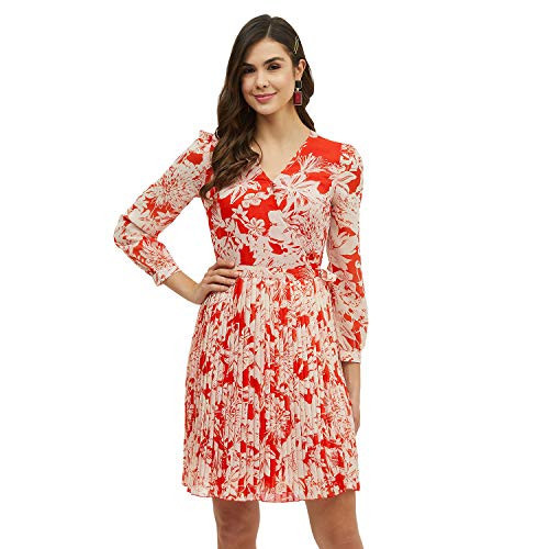Harpa Women's Cotton A-Line Standard Length Dress (GR6174_RED_M),Size M