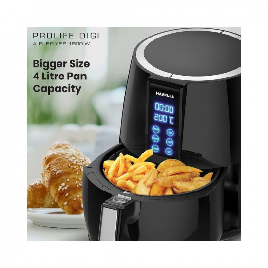 Havells Air Fryer Prolife Digi with 4L Capacity  Digital Touch Panel  Auto OnOff  60 Min Timer  Basket Release Button  Air Filtration System  2 Yr Warranty Black