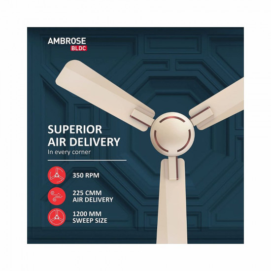 Havells Ambrose 1200mm Energy Saving with Remote Control 5 Star Decorative BLDC Ceiling Fan Gold Mist Wood
