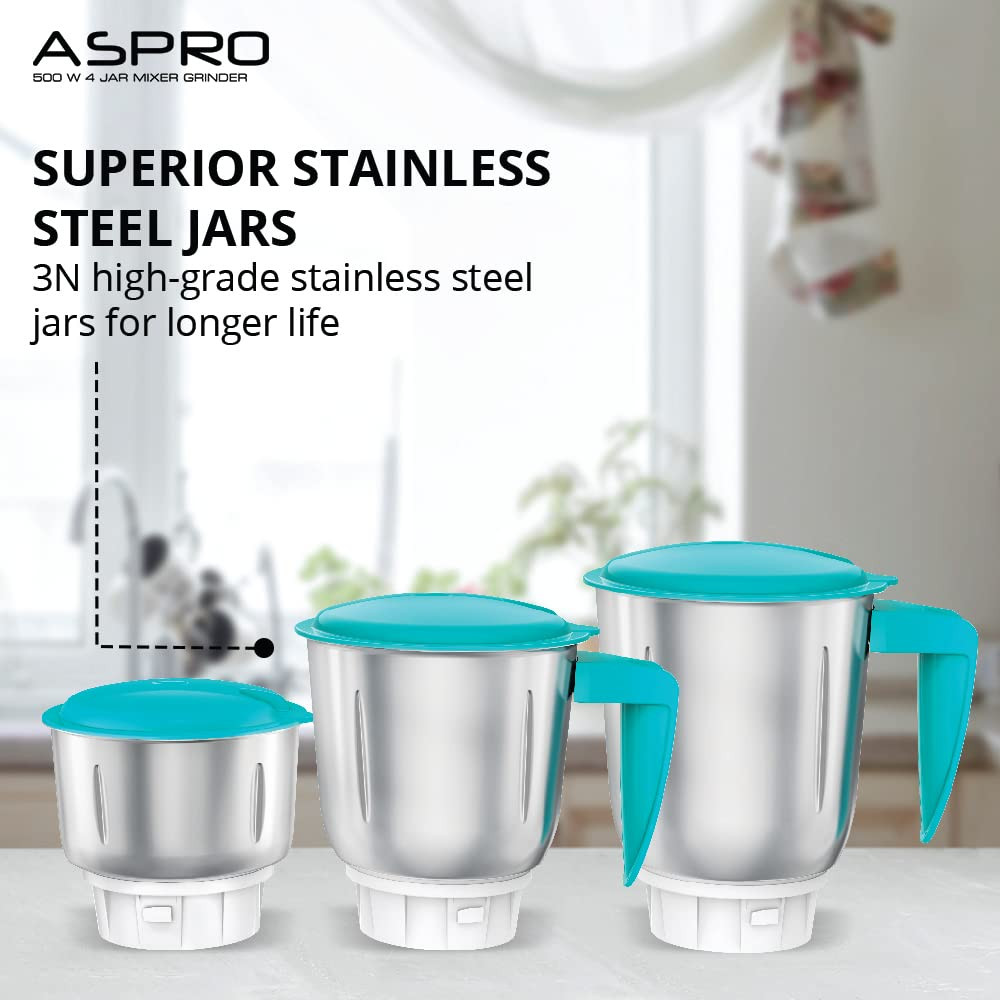 Havells Aspro 4 Jar 500 watt Mixer Grinder with 1.75Ltr Polycarbonate Jar with Fruit Filter