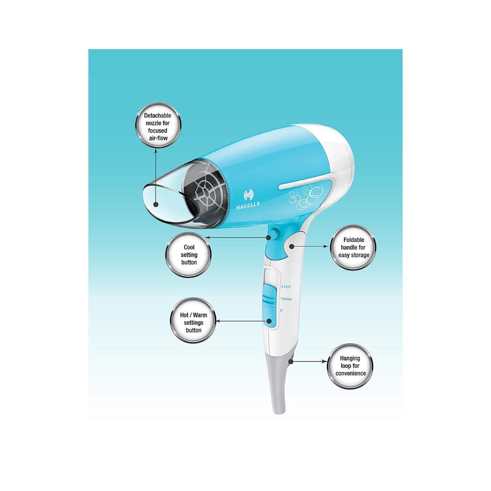 Havells HD3151 1200 W Foldable Hair Dryer; 3 Heat (Hot/Cool/Warm) Settings including Cool Shot button