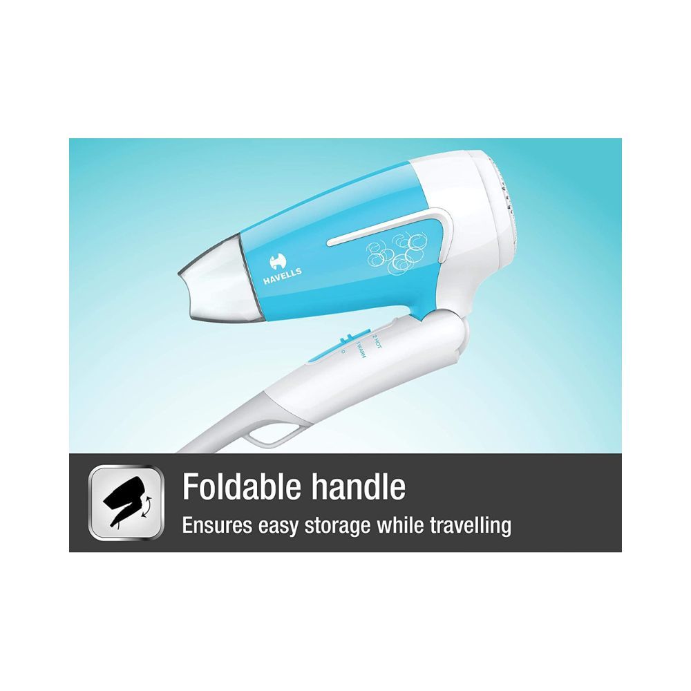Havells HD3151 1200 Watts Foldable Hair Dryer; 3 Heat (Hot/Cool/Warm) Settings including Cool Shot button