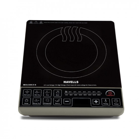 Havells Insta Cook ST-N Energy Efficent Induction (Black), 2000 Watt, with 9 Cooking Option, Digital LED Dispay, Auto Pan Detection Sensor & Copper Coil with 3 Year Warranty