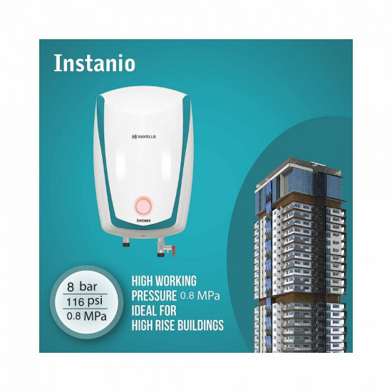 Havells Instanio 10 Litre Storage Water Heater With Flexi Pipe White Blue