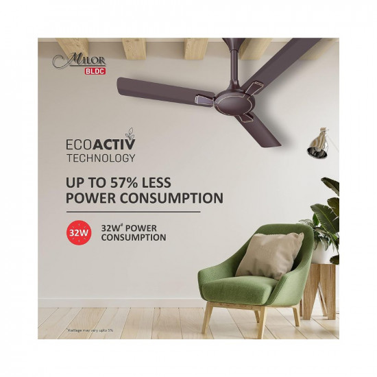 Havells Milor Decorative BLDC 1200mm Energy Saving with Remote Control 5 Star Ceiling Fan (Dusk, Pack of 1)