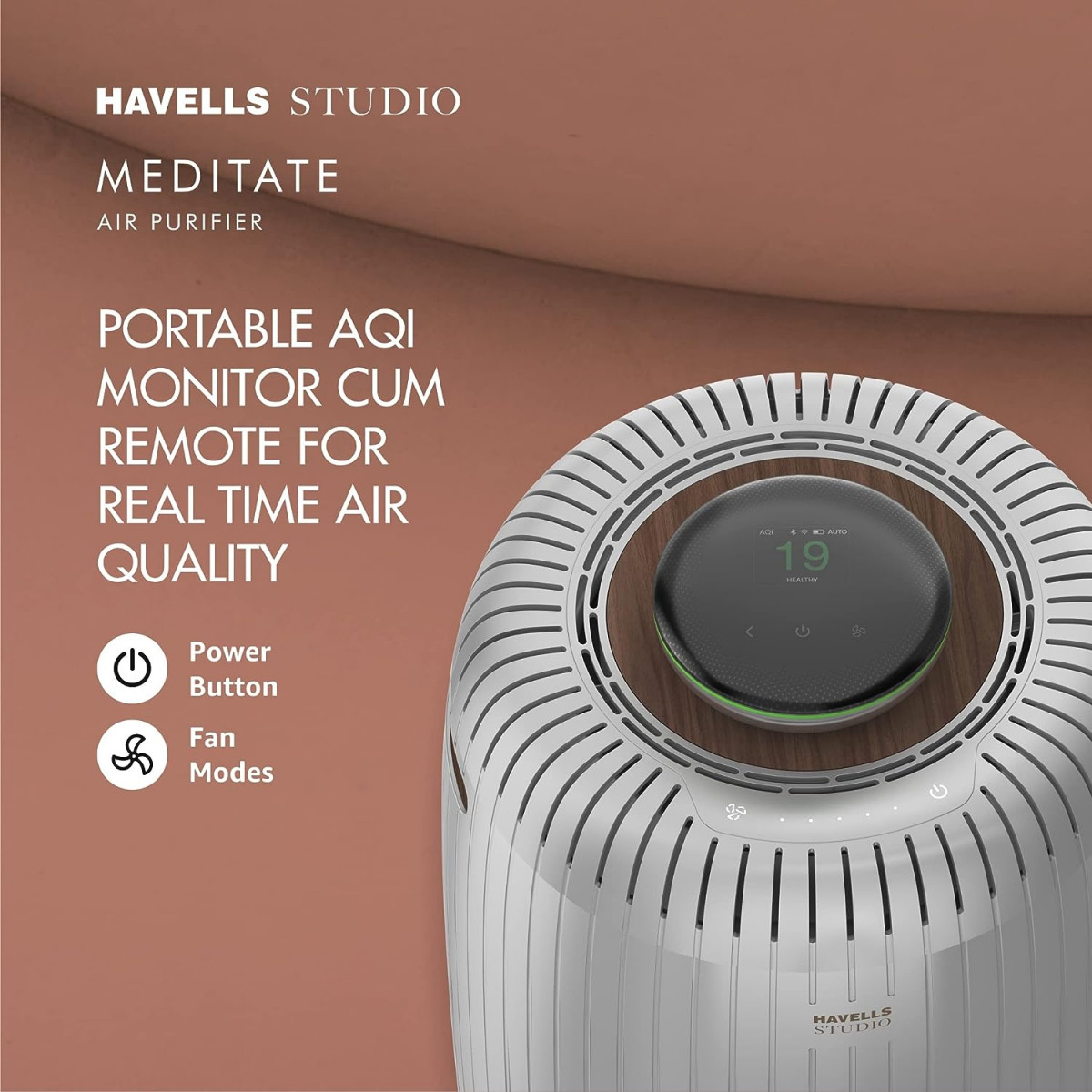 Havells Studio Meditate AP 400 Air purifier with SpaceTech Air Purification Technology with TiO2 module  Integrated H14 HEPA filter Silver Satin