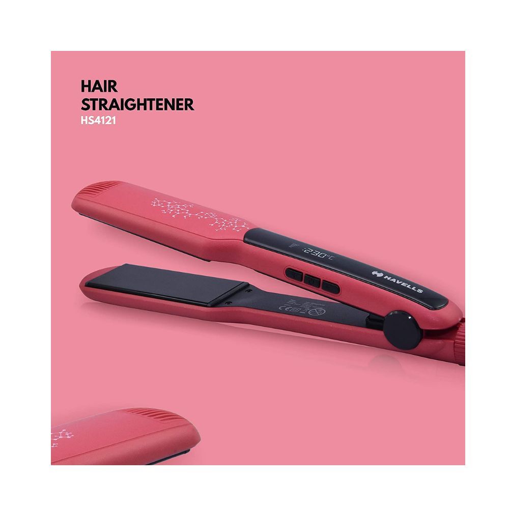 Havells Wide Plate Hair Straightener - HS4121 (Red_Free Size)