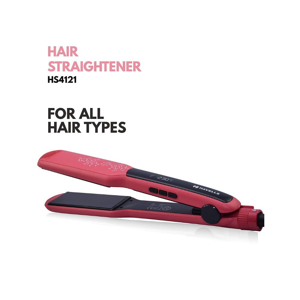 Havells Wide Plate Hair Straightener - HS4121 (Red_Free Size)