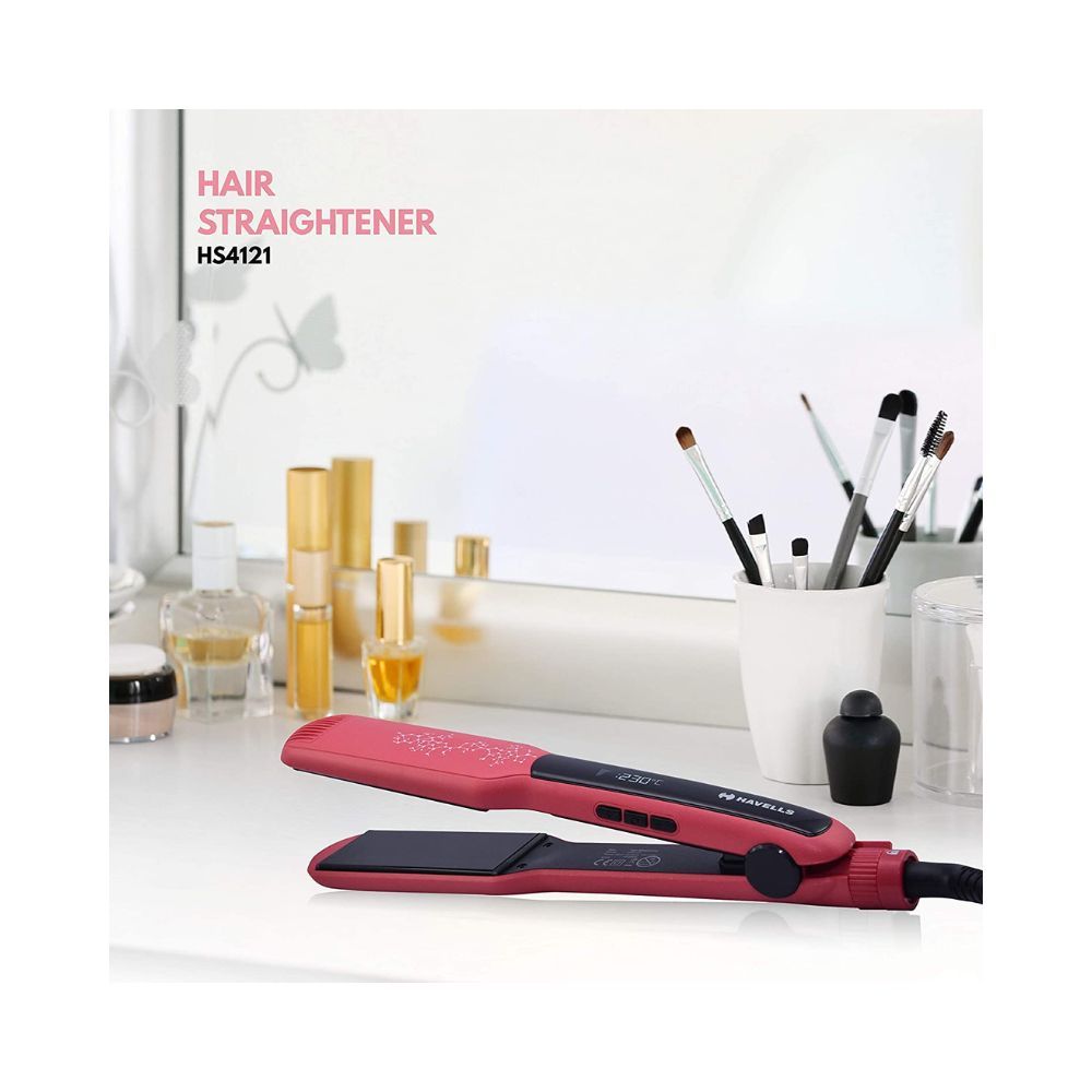Havells Wide Plate Hair Straightener - HS4121 (Red_Free Size)
