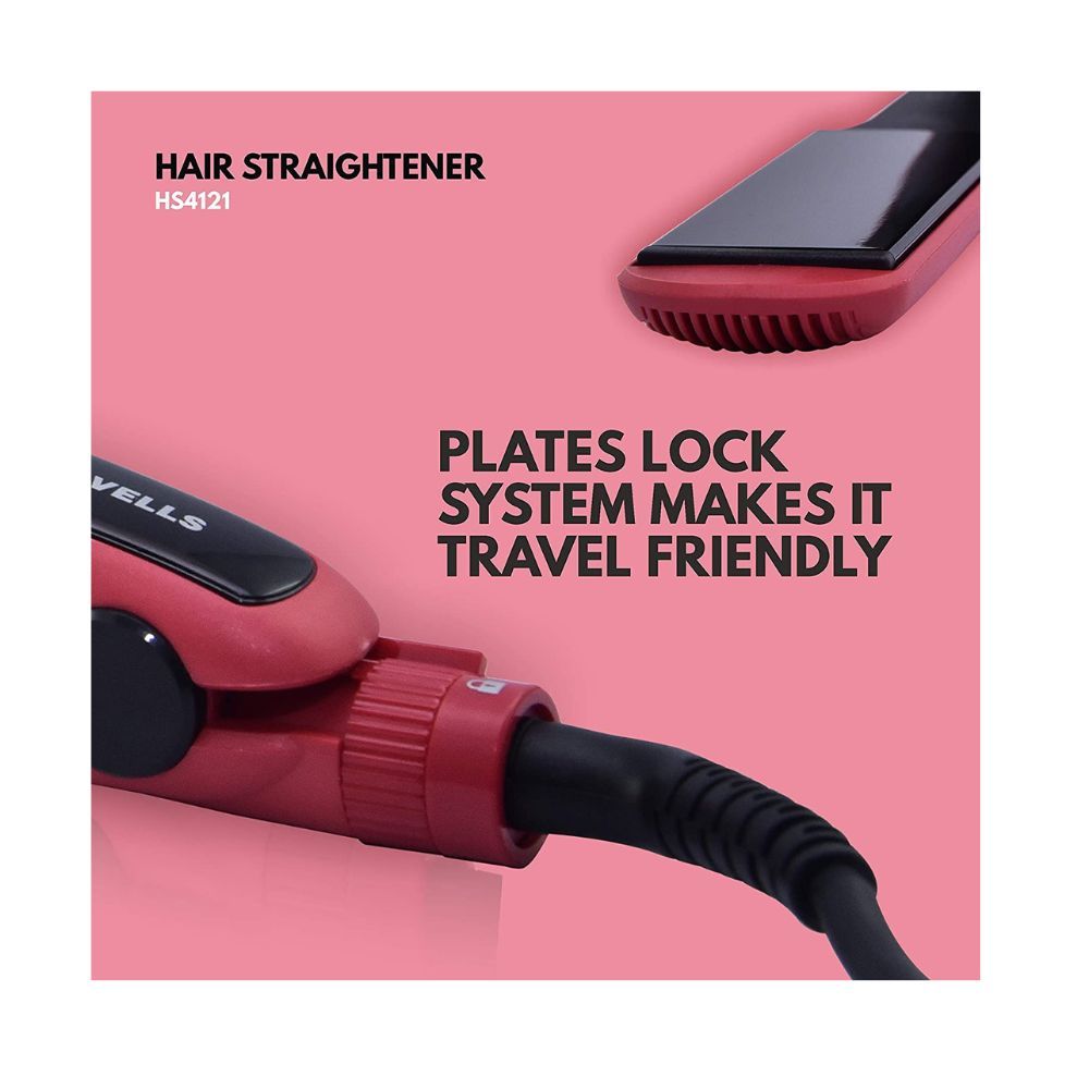 Havells Wide Plate Hair Straightener - HS4121 (Red_Free Size)
