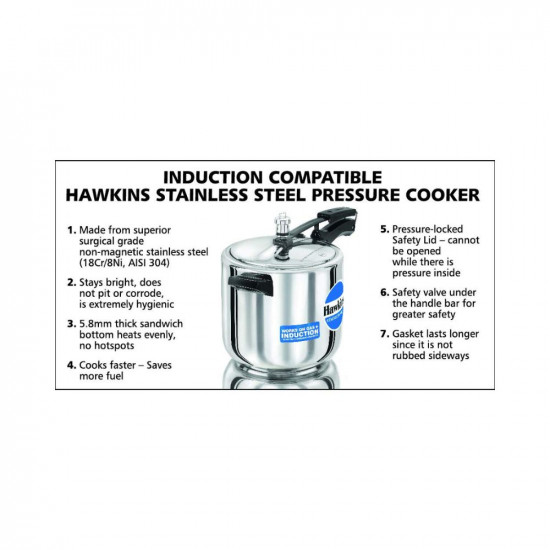 Hawkins 6 Litre Inner Lid Pressure Cooker, Stainless Steel Cooker, Induction Cooker, Silver (HSS60)