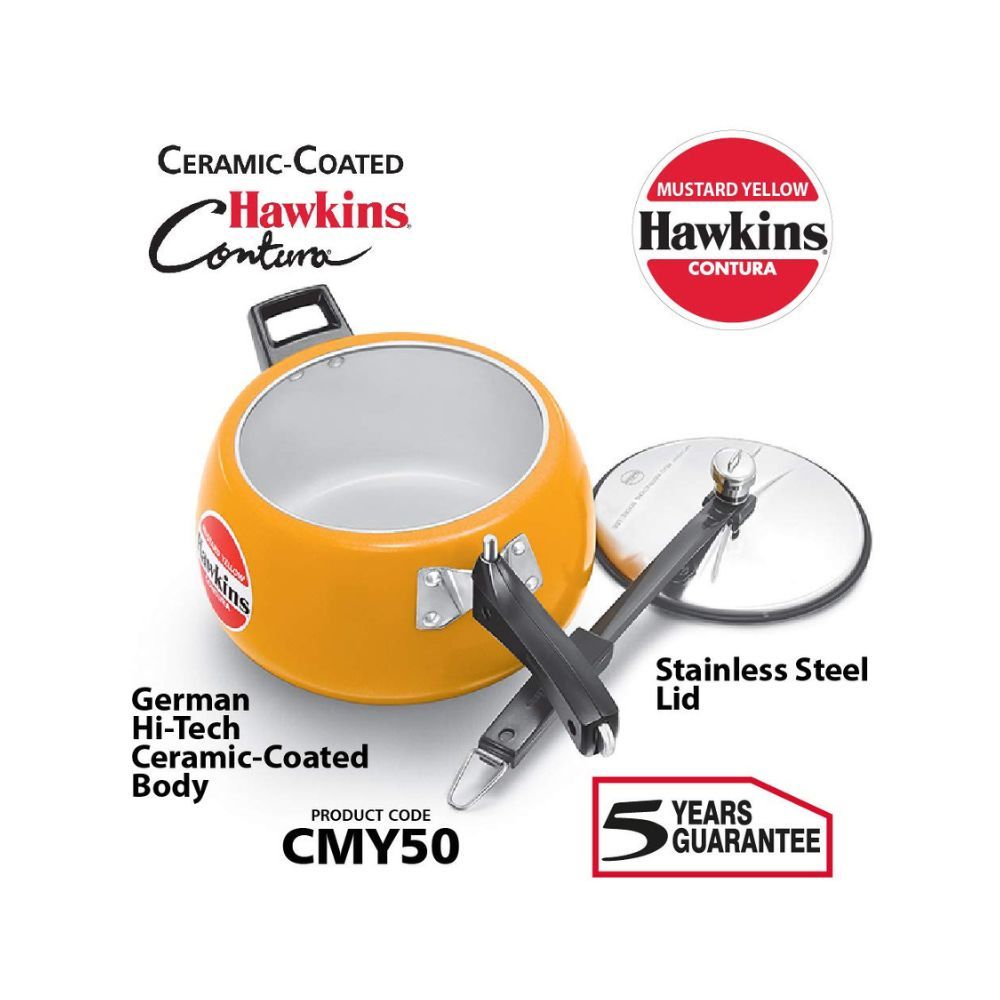 Hawkins Ceramic Coated Contura 5 L Pressure Cooker (Aluminium)