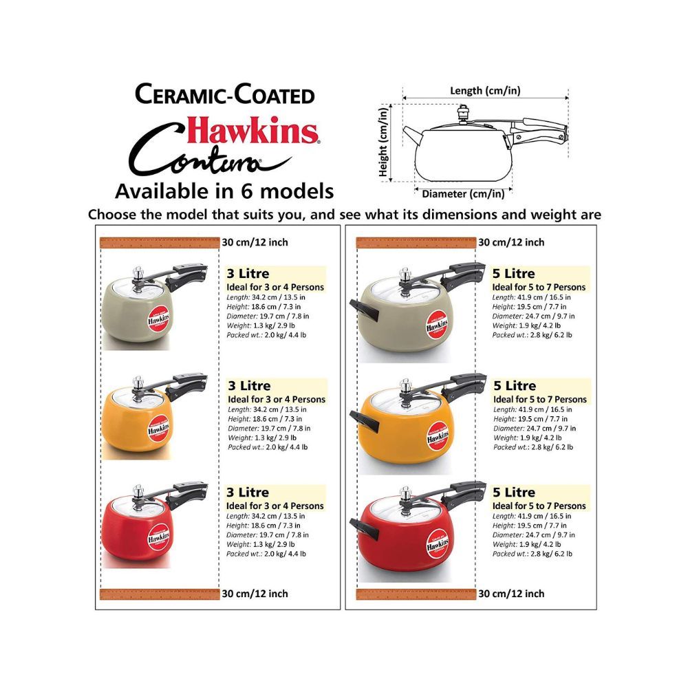 Hawkins Ceramic Coated Contura 5 L Pressure Cooker (Aluminium)