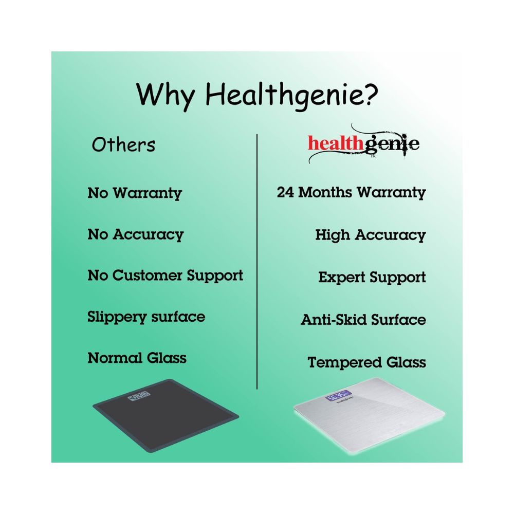 Healthgenie Thick Tempered Glass LCD Display Digital Weight Machine
