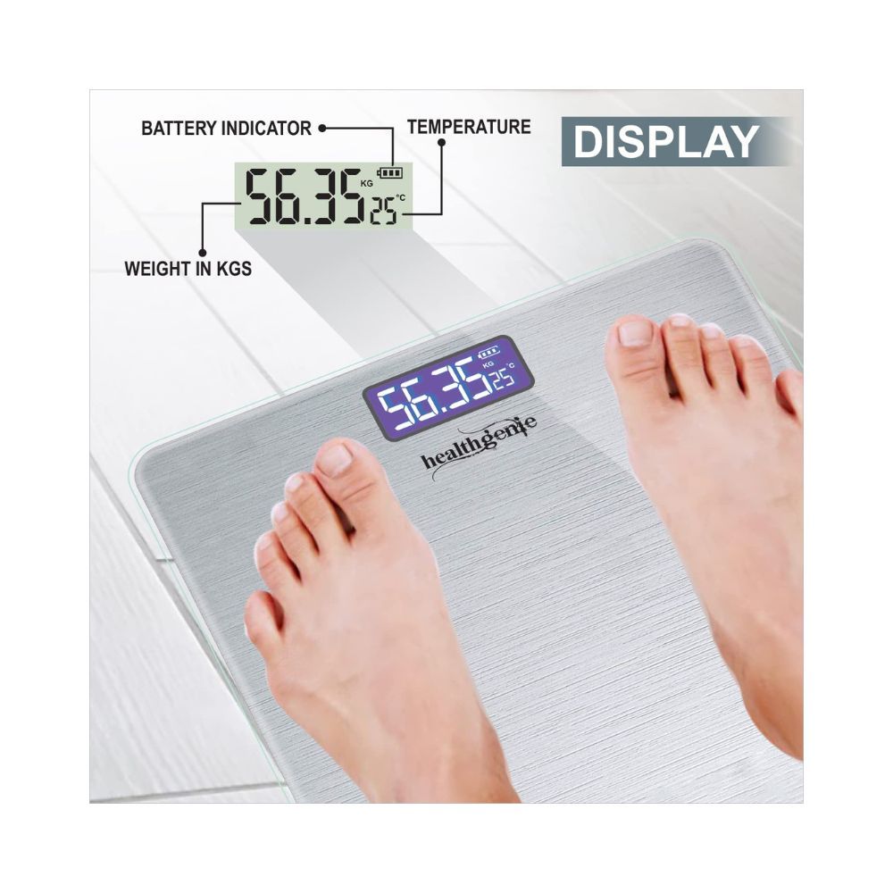 Healthgenie Thick Tempered Glass LCD Display Digital Weight Machine