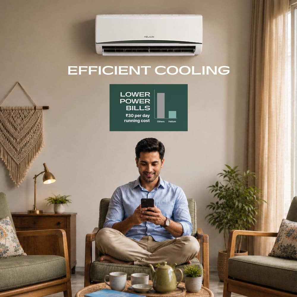 Helium Air Smart Inverter Split AC 08 Ton 3 star New star rated Lowest bill under 30day 2700 W Cooling Capacity App Controlled AI Energy Saving Gas Leakage Detection 100 Copper