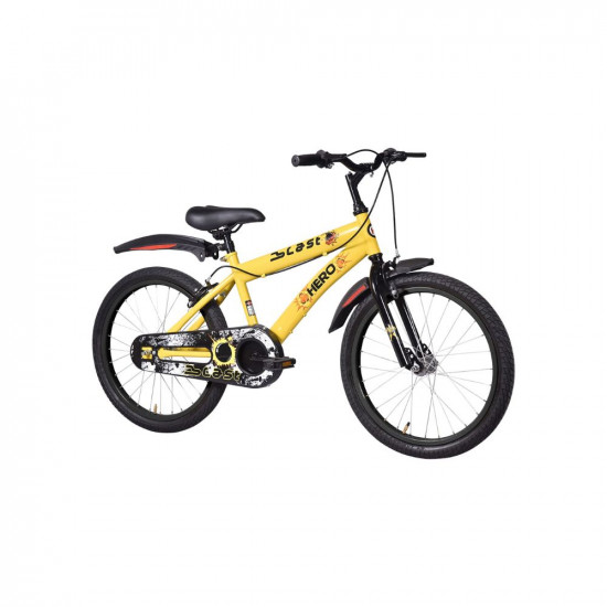 Hero Blast 20T Kids Cycle with mudguards | Yellow | Easy Self assembly | Hero Cycle for age 7 to 10 years boys and girls | Frame : 12 Inches