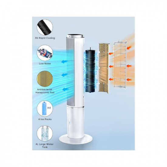 HIFRESH Air Cooler for Home, 107CM Tower Cooler w/ 3 Speeds & 4 Modes, 12H Timer, LED Touch Screen, 4L Water Tank, Remote, 4 Ice Packs