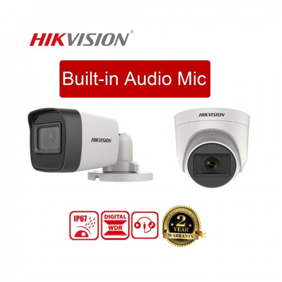 HIKVISION 8 Channel DVR with 5 MP 4 Dome & 4 Bullet Cameras with Audio Recording + 2 TB HDD + (3+1) Cable roll + 8 CH Power Supply + USEWELL BNC & DC Full Combo Kit