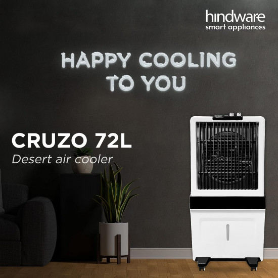 Hindware Smart Appliances Cruzo 72L Desert Air Cooler with Honeycomb Pads, Inverter Compatible, Cord winding holder