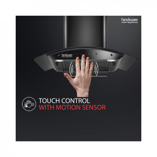 Hindware Smart Appliances Nadia IN 90 cm 1350 m³/hr Stylish Filterless Auto-Clean Kitchen Chimney With Metallic Oil Collector, Motion Sensor & Touch Control For Easy Operation (Curved Glass, Black)