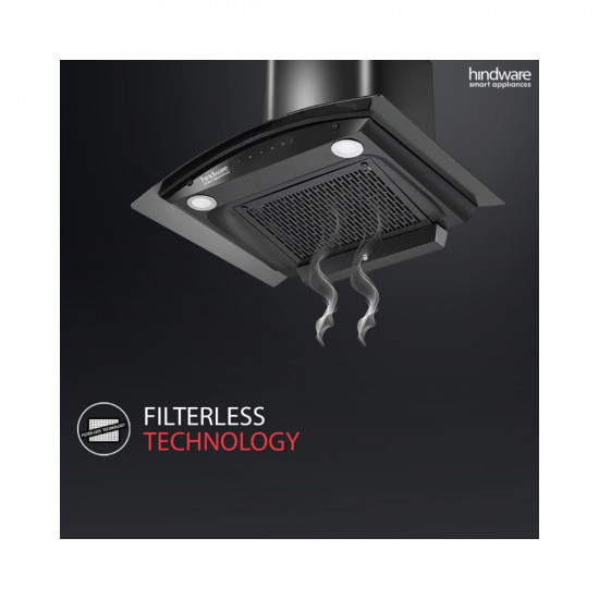 Hindware Smart Appliances Nadia IN 90 cm 1350 m³/hr Stylish Filterless Auto-Clean Kitchen Chimney With Metallic Oil Collector, Motion Sensor & Touch Control For Easy Operation (Curved Glass, Black)