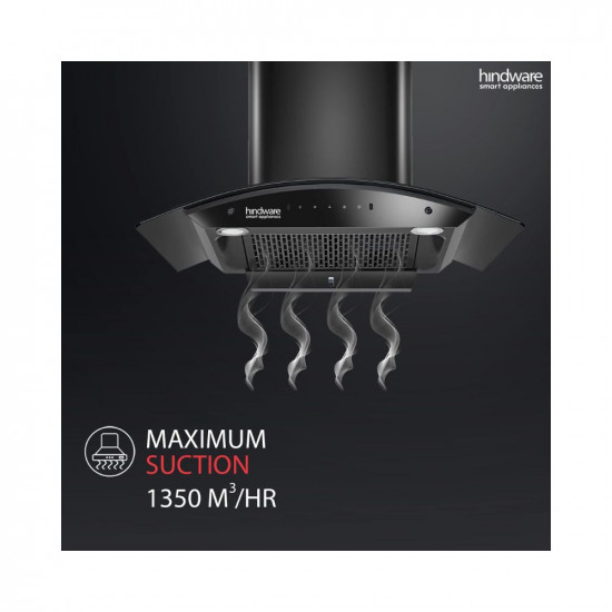 Hindware Smart Appliances Nadia IN 90 cm 1350 m³/hr Stylish Filterless Auto-Clean Kitchen Chimney With Metallic Oil Collector, Motion Sensor & Touch Control For Easy Operation (Curved Glass, Black)