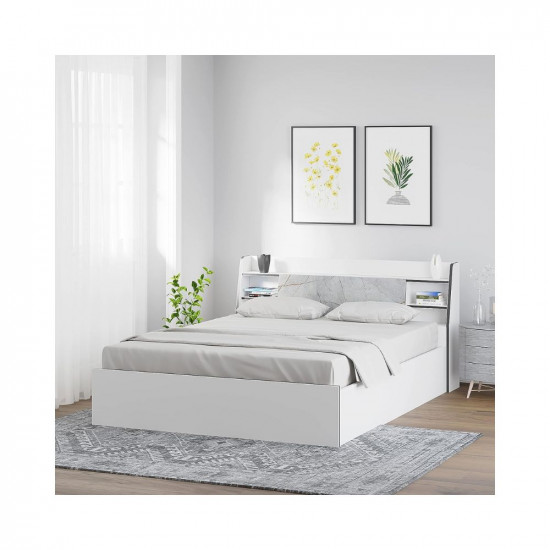 @home by Nilkamal Marbito Bed with Headboard & Box Storage (White) | 1 Year Warranty (Engineered Wood, Melamine Finish) (King, Marbito with Storage)