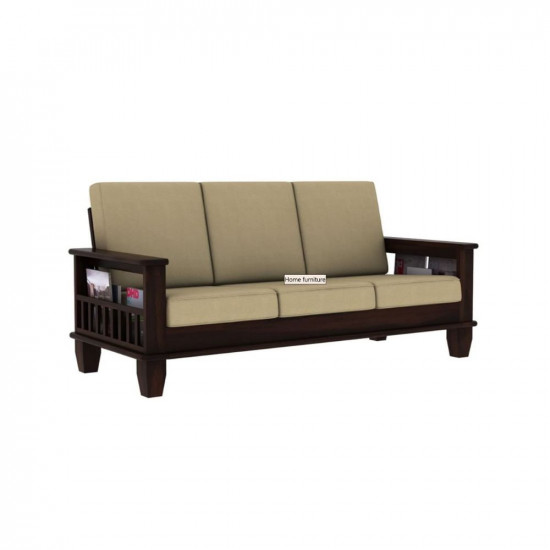 Home furniture Wooden Sofa Set for Living Room and Office 3 Three Seater (D2 Walnut Finish)