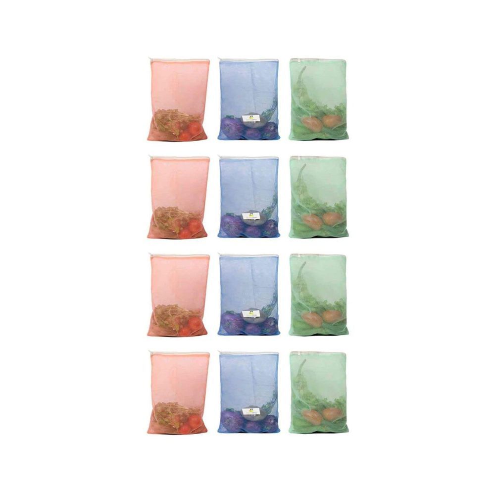 HomeStrap Set of 12 Reusable Double Layer Mesh Fridge (Multicolor)