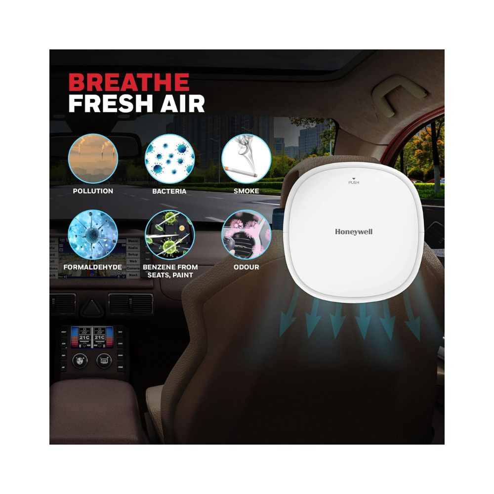 Honeywell Move Pure3 Car Air Purifier,Hepa filter& Formaldehyde which removes 99.9% PM0.1 particles, pollutants,allergies,dust & smoke,CADR upto24 m³/h with 3xUSB ports,2 Years Manufacturer Warranty