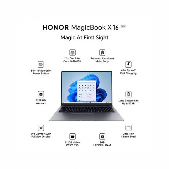 Honor MagicBook X16 (2023), 12th Gen Intel Core i5-12450H (8GB/512GB NVMe SSD, 16-inch (40.64 cm)