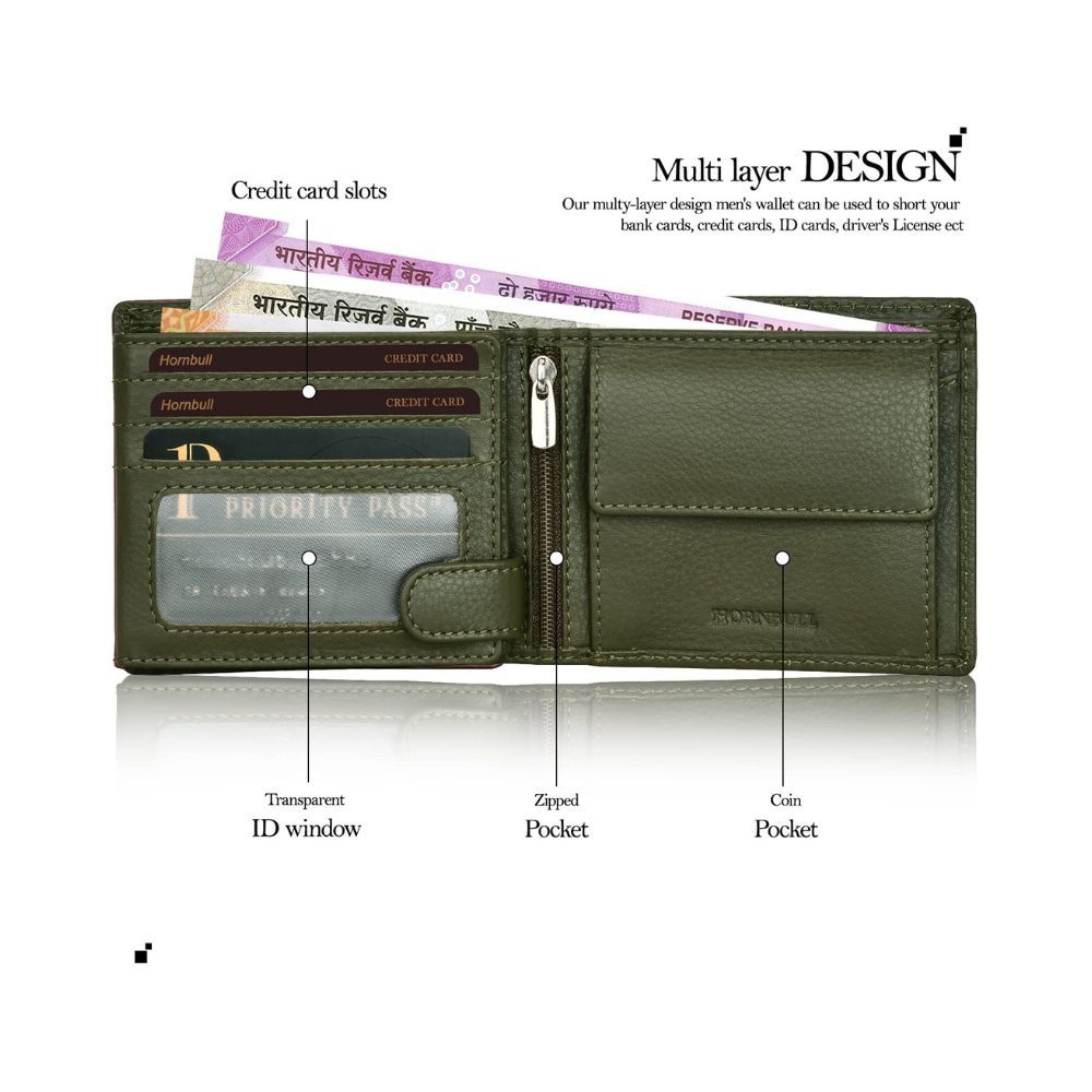 HORNBULL Austin Green RFID Blocking Leather Wallet for Men
