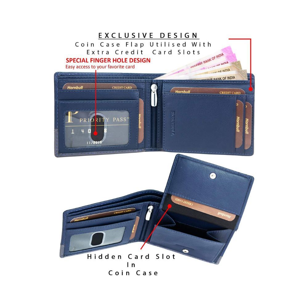 Hornbull Buttler Navy RFID Blocking Leather Wallet for Men