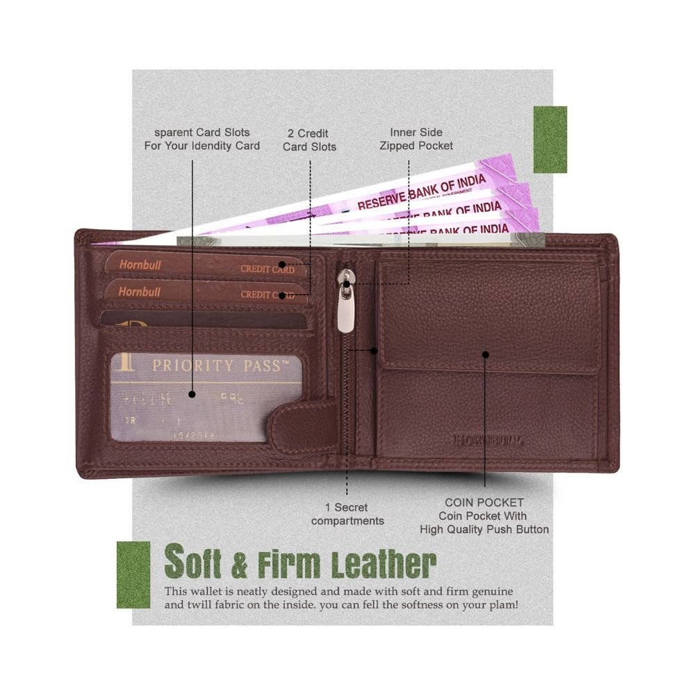 Hornbull Men's Stella Brown Genuine Leather RFID Blocking Wallet