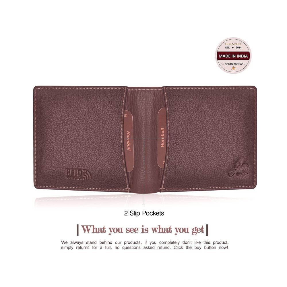 HORNBULL Themes Brown RFID Blocking Leather Wallet for Men
