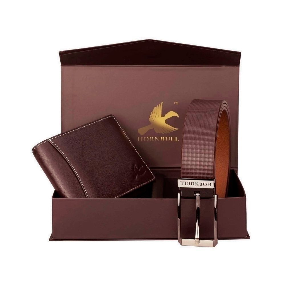 Hornbull Wallet for Men | Brown Wallet and Belt Gift Hamper for Men