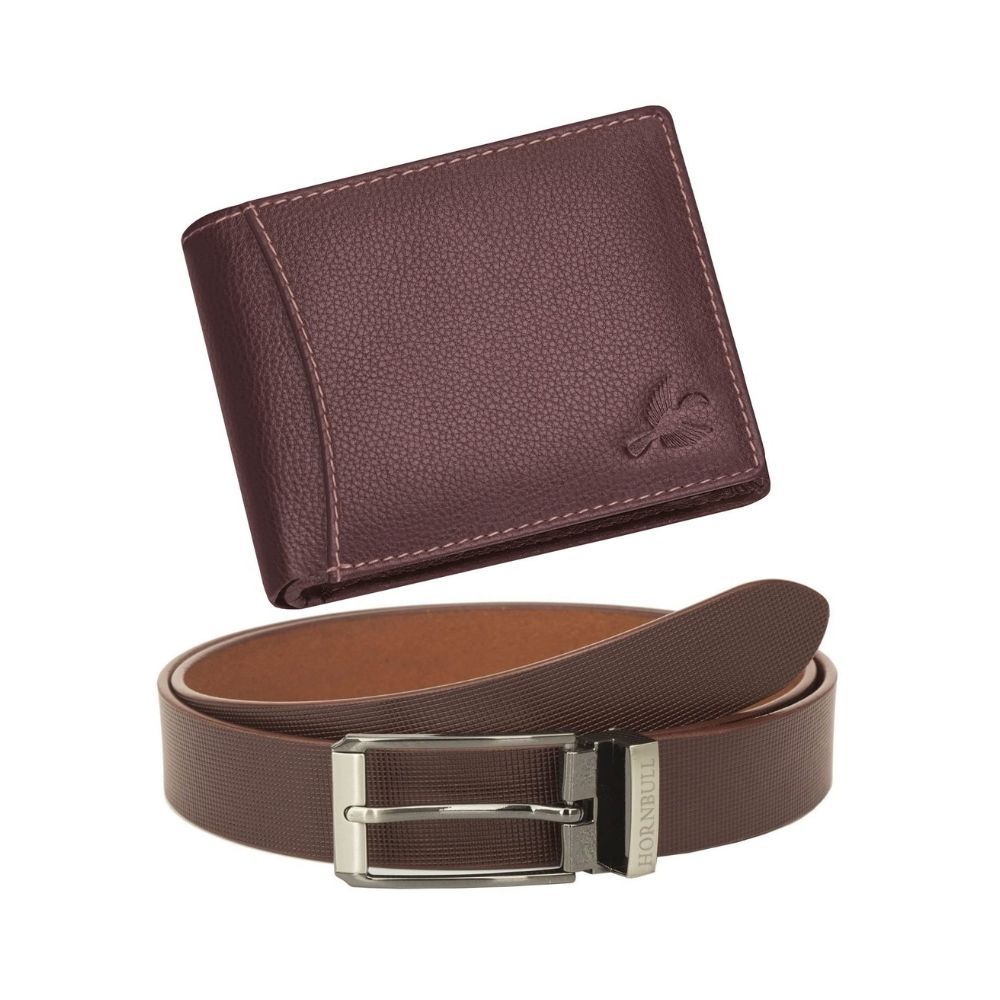 Hornbull Wallet for Men | Brown Wallet and Belt Gift Hamper for Men