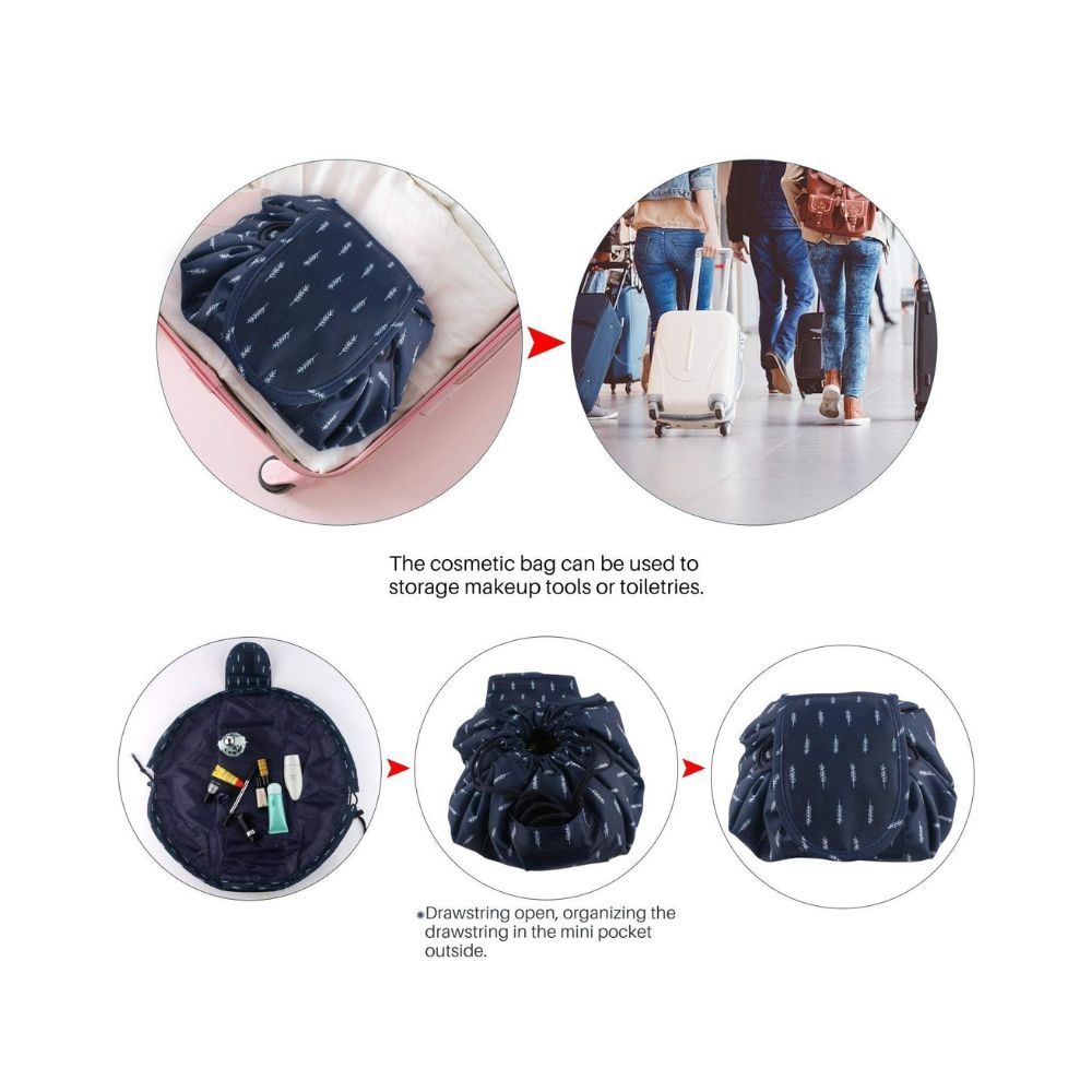 House of Quirk Leaf 10 Cms Cosmetic Pouch (L_DREAMTRAVEL_DBLU_LEAF_Dark Blue Leaf)