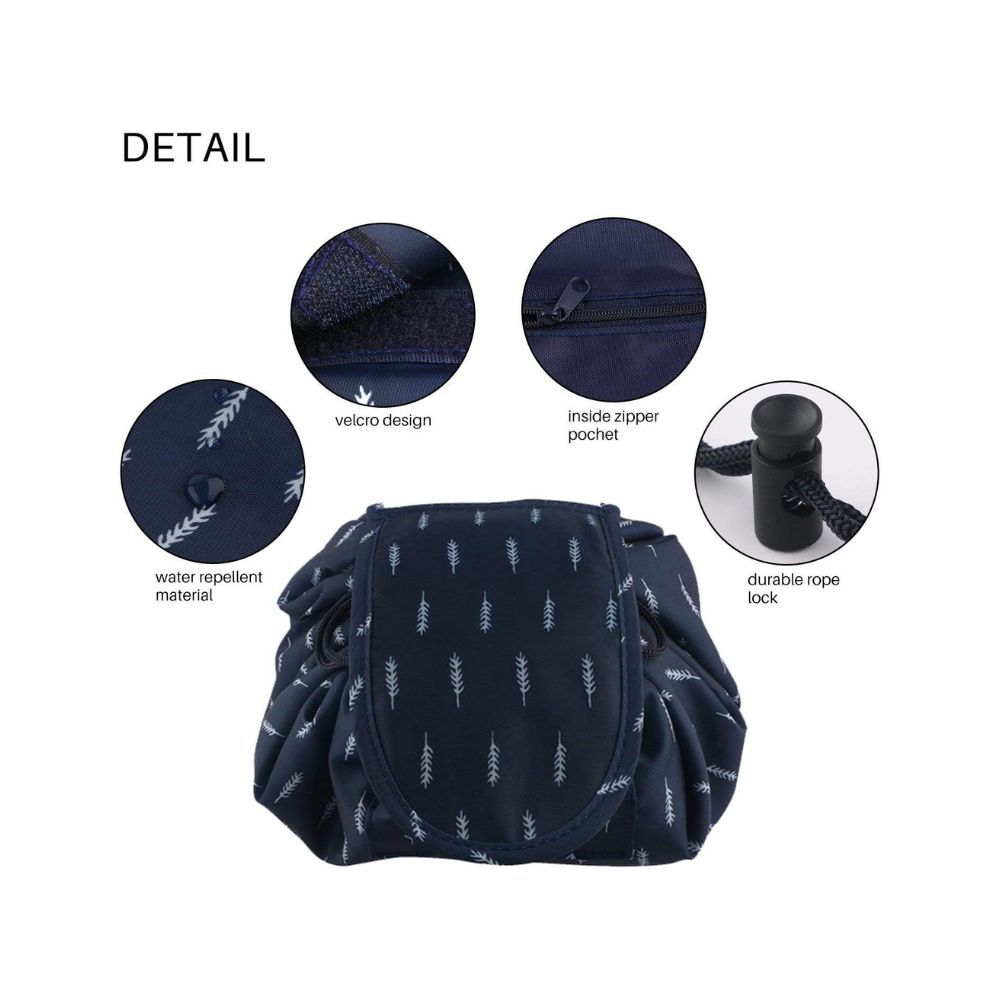 House of Quirk Leaf 10 Cms Cosmetic Pouch (L_DREAMTRAVEL_DBLU_LEAF_Dark Blue Leaf)