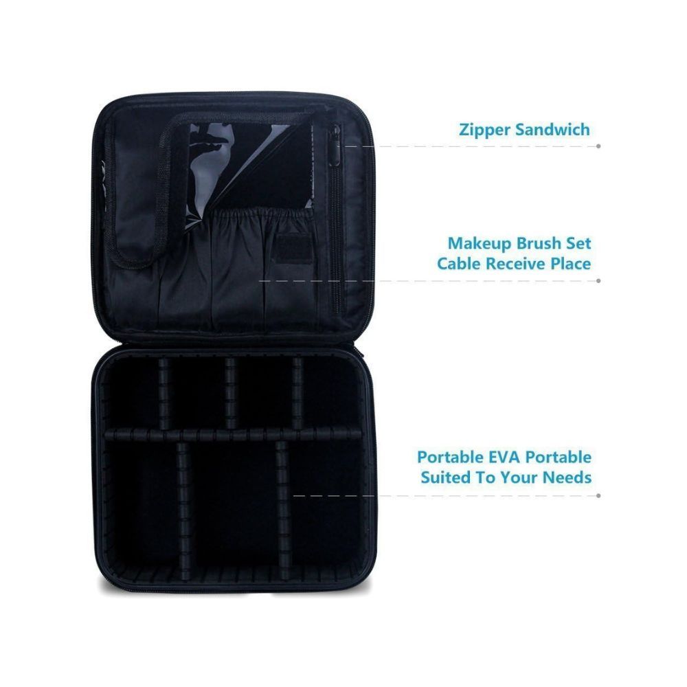 House of Quirk Makeup Cosmetic Storage Case with Adjustable Compartment - Black(25x22x9cm)