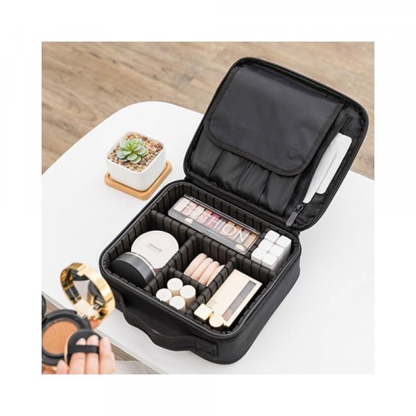 House of Quirk Makeup Cosmetic Storage Case with Adjustable Compartment - Black(25x22x9cm)