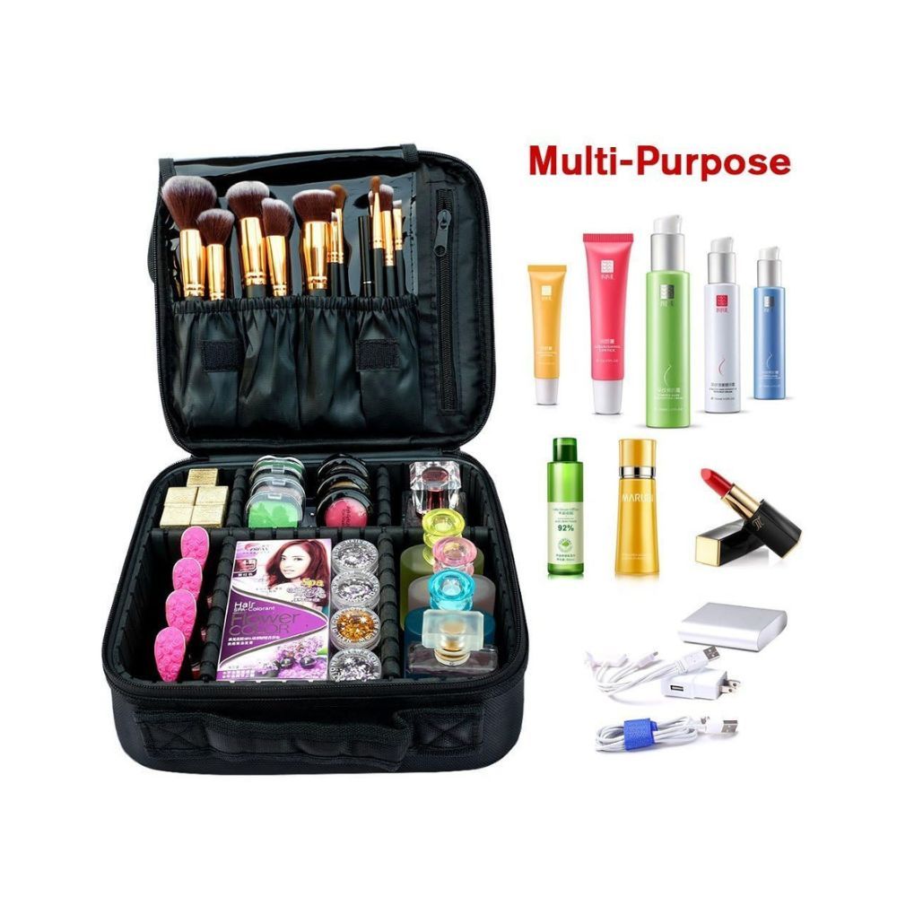 House of Quirk Makeup Cosmetic Storage Case with Adjustable Compartment - Black(25x22x9cm)