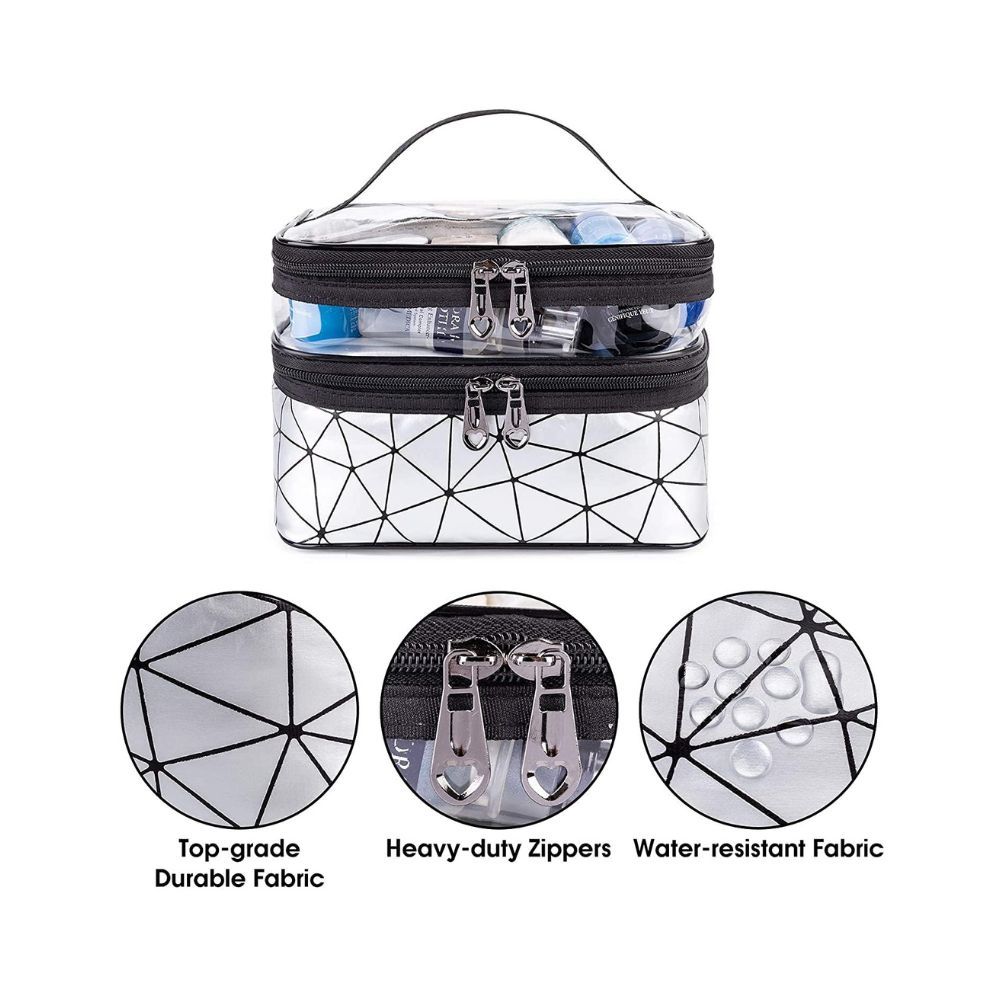 House of Quirk Printed 16 Cms Cosmetic Pouch (M_DD_MU_SIL_Silver Diamond)